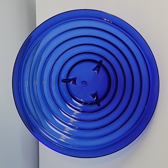Cobalt Blue Footed  Tiered Glass Bowl Large 14" Round - Picture 5 of 11